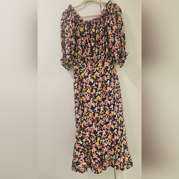 Saloni Multi-Colour Grace Dress Off-Shoulder Midi Dress Size 2 - Picture 5 of 14